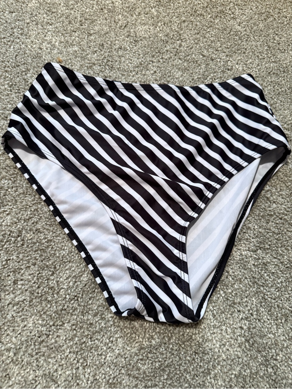 Women's High-Waist Black and White Striped Swim Bottom